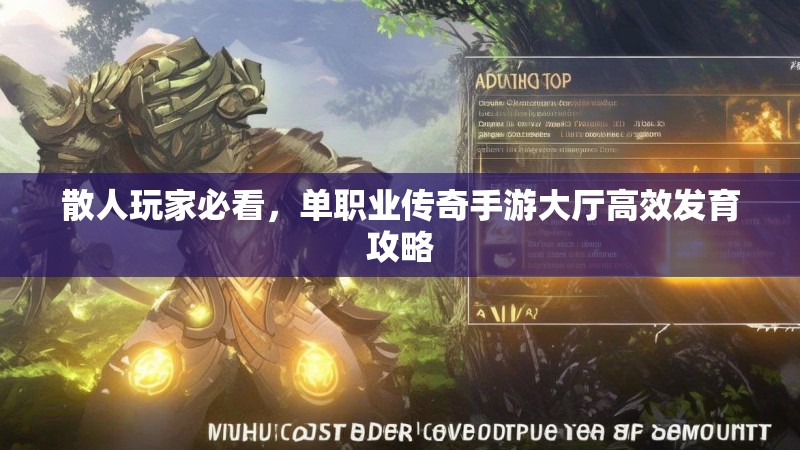散人玩家必看，单职业传奇手游大厅高效发育攻略