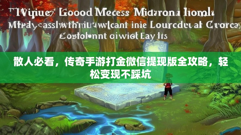 散人必看，传奇手游打金微信提现版全攻略，轻松变现不踩坑