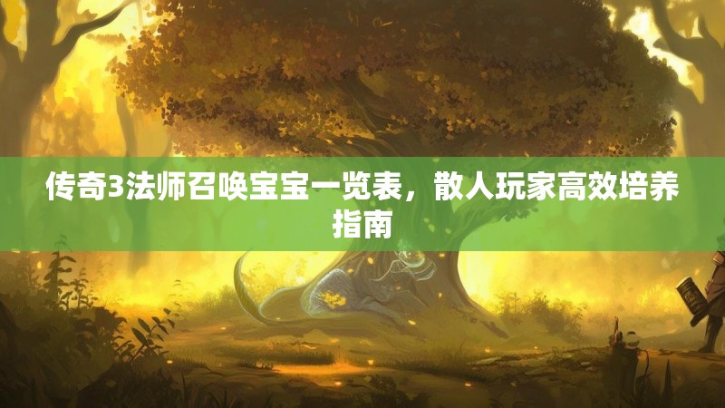 传奇3法师召唤宝宝一览表,散人玩家高效培养指南