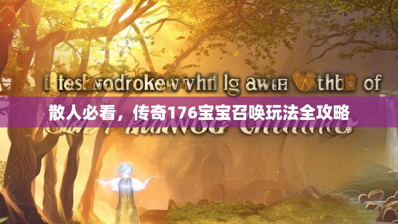 散人必看，传奇176宝宝召唤玩法全攻略
